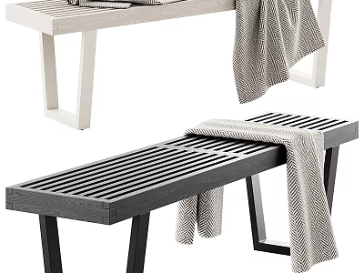 Modern Striped Footstool Designs With Draped Blanket In Light And Dark Tones 3d model