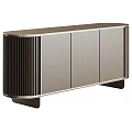 Elegant Modern Console Side Cabinet With Light Wood Finish Brass Accents And Ribbed Details