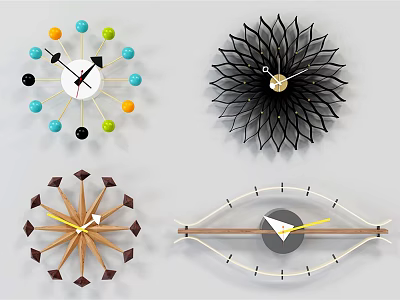 Unique Modern Wall Clocks With Colorful Dots Floral Patterns And Geometric Designs 3d model