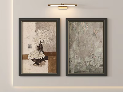 Two Framed Wall Artworks With Vase Flowers And Lotus Leaf Plants 3d model