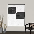 Abstract Black Geometric Wall Art In Modern Interior With Chair And Vase