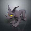 Fierce Gray Game Movie Character With Long Ears Yellow Eyes Sharp Fangs Claws Crawling Pose