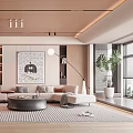 Modern Living Room Interior With Sofa Round Coffee Table And Artwork 3d model