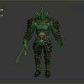 Fantasy Mythical Warrior Character In Red Gold Armor With Blue Gem And Sword