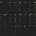 Various Stylish Sickle Weapons With Diverse Colorful Handle And Blade Designs