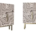 Elegant Entryway And Side Cabinets With Swirled Marble Pattern Gold Metal Legs Handles