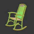Wooden Rocking Chair With Woven Rattan Back Seat And Armrests Design