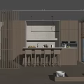 Modern Kitchen Interior With Wooden Cabinets Stone Island Counter And Bar Stools