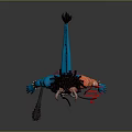 Horned Blue Skinned Game Movie Character With Muscular Body Red Ornaments And Spiked Weapon