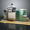 Industrial Processing Equipment With Green White Casing Control Knobs Pipes Yellow Stool And Platform