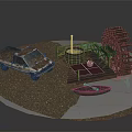 Model Scene With Toy Truck Watermill Boat Well Gravel Ground And Water Surface