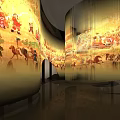 Cultural Center Exhibition Hall with Ancient Figure Camel Tree Murals and Hanging Strip Decorations
