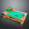 Kids Workbench With Green Mat Hammer Ruler And Craft Supplies On Wooden Surface