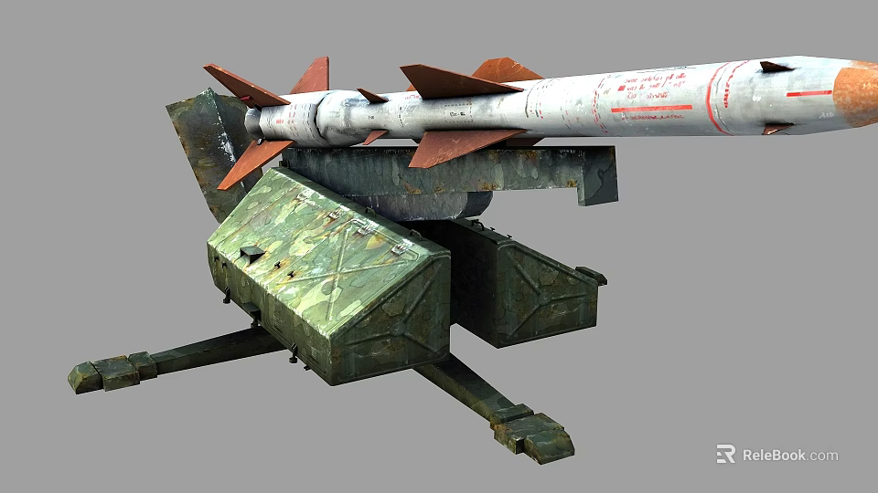 Military Missile Launcher Weapon With Green Base And Fins Equipped Structure 3d model 