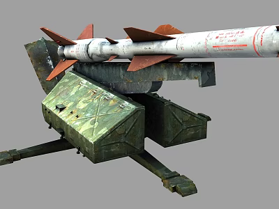 Military Missile Launcher Weapon With Green Base And Fins Equipped Structure 3d model