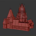 Ancient Castle Architecture With Spires Towers Stone Walls Arched Windows And Gray Roofs