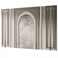 Classic Background Wall Design With Arched Mural Panel And Decorative Vertical Frames 3d model