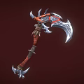 Battle Axe With Curved Metal Blade Red Wrapped Handle And Spiked Design