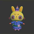Cute Cartoon Rabbit Plush Toy With Purple Outfit Hat And Yellow Ears