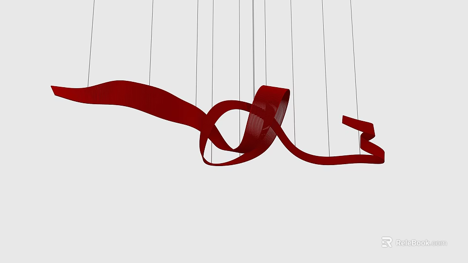 Exhibition Hall Ceiling Design With Red Curved Hanging Ribbon Decorations 3d model 