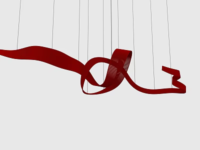 Exhibition Hall Ceiling Design With Red Curved Hanging Ribbon Decorations 3d model
