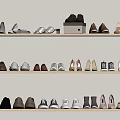 Various Style Shoes Arranged On Wooden Shelves With Different Colors And Shoe Box