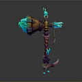 Fantasy Mythical Hammer Weapon With Glowing Blue Green Flames And Ornate Orange Purple Details