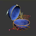Open Blue Decorative Box With Blue Bird Yellow Lines Pink Dots And White Feathers