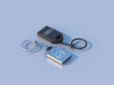 Metal Keychain with Audi and Mercedes Logos for Daily Living Accessories 3d model