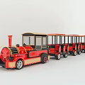 Red Small Toy Train With Multiple Carriages And Black Gold Decorative Details