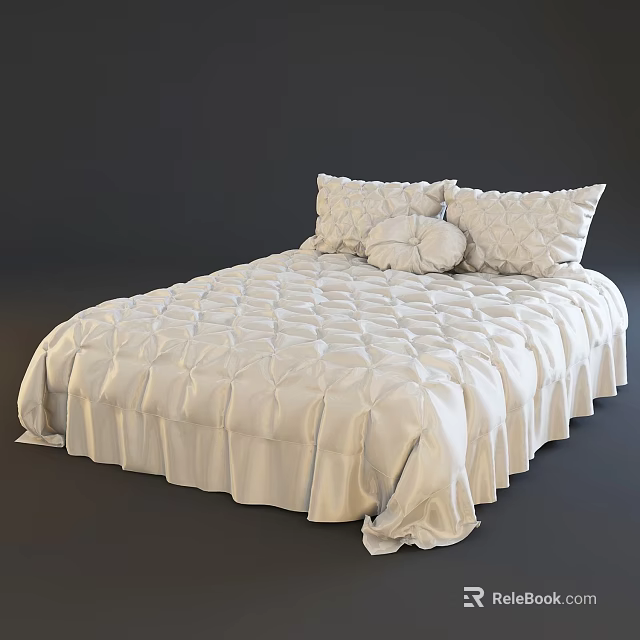 Modern Double Bed with White Quilted Bedspread Decorative Pillows and Round Cushion 3d model 