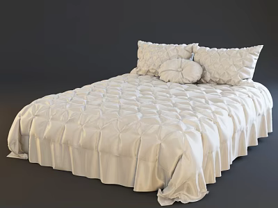 Modern Double Bed with White Quilted Bedspread Decorative Pillows and Round Cushion 3d model
