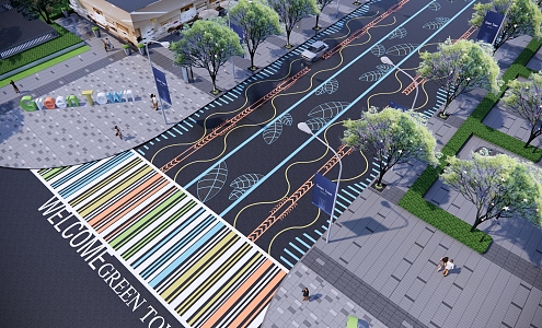 Modern road creative zebra crossing road marking pavement road ground sign municipal road traffic indicator arrow 3d model