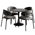 Modern Round Dining Table Set With Gray Fabric Chairs And Black Metal Legs