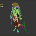 Fantasy Female Game Character With Green Dragon Headpiece Feathered Armor Tail And Spear