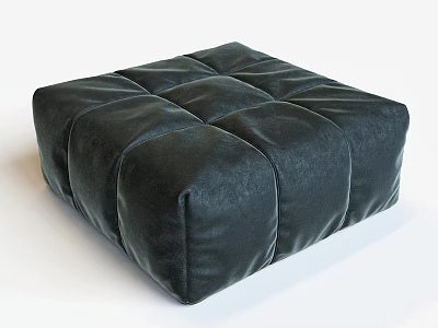 Black Velvet Tufted Ottoman with Square Design for Modern Living Room 3d model
