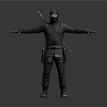 Man in Black Ninja Outfit with Arms Outstretched and Sword on Back
