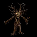 Magical Fantasy Tree Creature with Glowing Eyes Wooden Body and Branch Arms