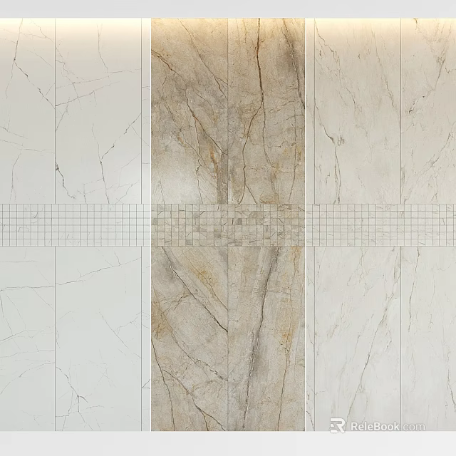 Stone Components Featuring Mixed Marble Texture And Grid Pattern Strips 3d model
