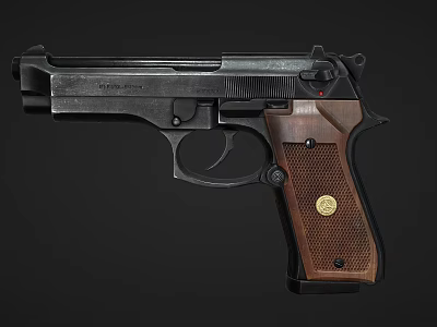 Vintage Pistol Featuring Classic Design Metal Frame And Wooden Textured Grip With Emblem 3d model