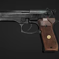 Vintage Pistol Featuring Classic Design Metal Frame And Wooden Textured Grip With Emblem