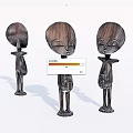Three Abstract Wooden Sculptures With Elongated Necks And Distinct Facial Features
