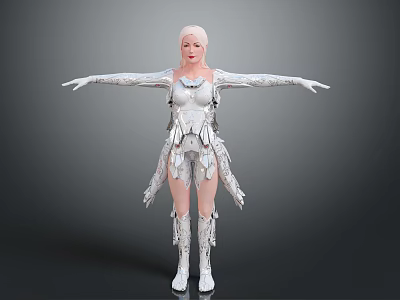 Pink Haired Female Character in White Creature Inspired Armor Design 3d model