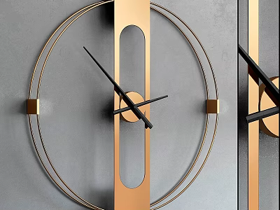 Modern Wall Clock With Golden Frame Circular Design And Black Hands On Grey Wall 3d model