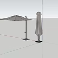 Outdoor Patio Umbrella Open And Closed Beige Gray With Dark Frame In Garden