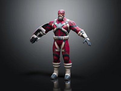3D Armored Superhero Character In Red And White Battle Suit With Helmet Standing Pose 3d model
