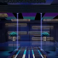 Modern Banquet Hall Interior With Elegant Chandeliers Greenery Stage And Mirrored Floor