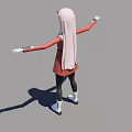 Child With Pink Hair Red Dress Black Leggings White Shoes Arms Outstretched