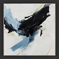 Elegant Modern Abstract Painting With Flowing Teal Gold And Black Curved Lines