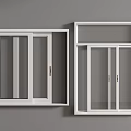 White Casement Windows With Glass Panes And Metal Handles On Grey Wall Background